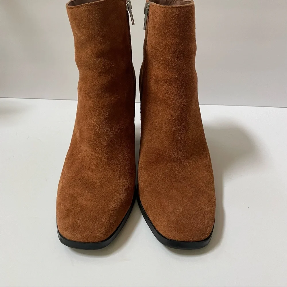 Dolce Vita Brown Cushioned Fiola Square Toe Block Heel Leather Booties Size 7.5